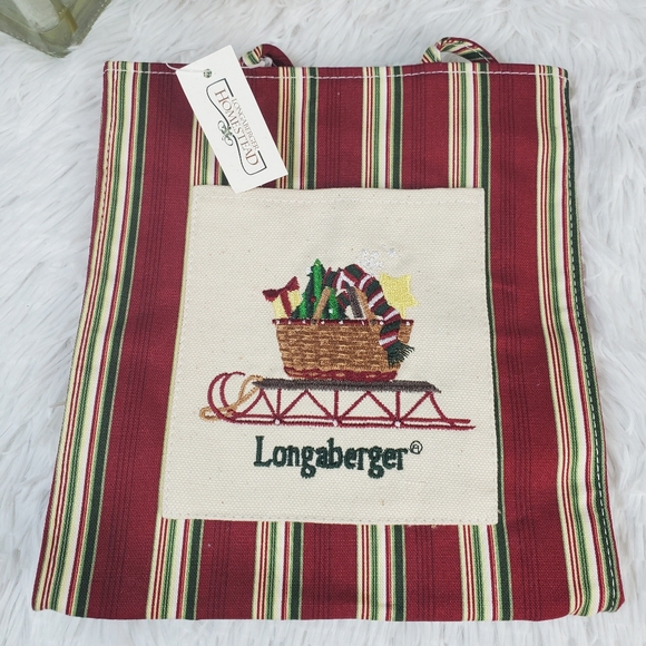 Longaberger Striped Canvas Embroidered Tote Bag, NEW - Picture 2 of 5